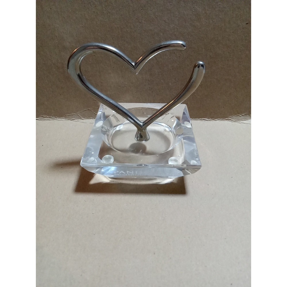 Pandora Etched Crystal & Silver Open Heart Charm Ring‎ Holder Jewelry Stand